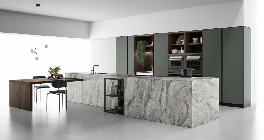 COCINA DE ESTRATIFICADO HPL PIEDRA Y FENIX® CON ISLA - Imagen 5