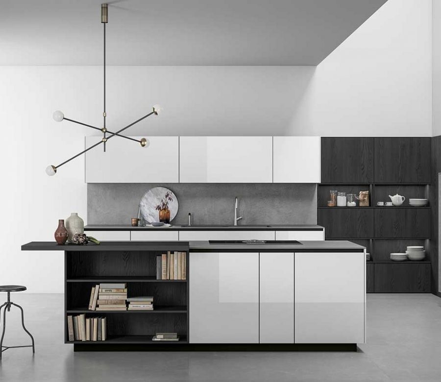COCINA DE VIDRIO Y GRES CON ISLA