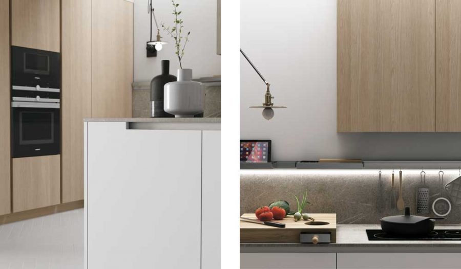 COCINA CON ISLA EN LACA Y MADERA - Imagen 2